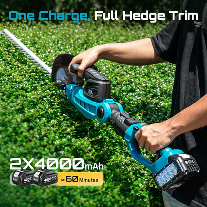 SEESII Pole & Cordless Hedge Trimmer 2-in-1: Electric Bush Trimmer with 20" Dual-Action Blade - 2 Pcs 4.0Ah Batteries, Telescopic Pole, Adjustable Rotating Head, Handheld Hedge Cutter for Tree Shrubs