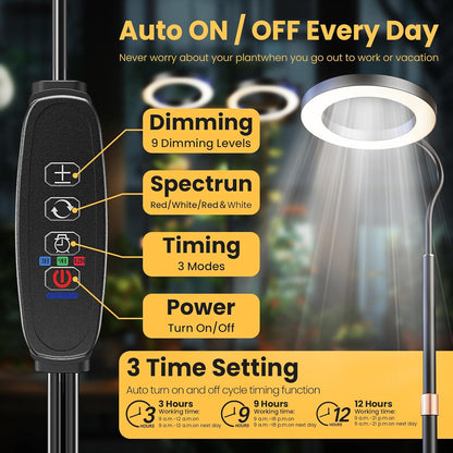 bseah Grow Light, LED Plant Light for Indoor Plants Growing, Full Spectrum Desk Grow Lamp with Pedestal, Automatic Timer for 3H/9H/12H, 10 Dimmable Levels, Height Adjustable