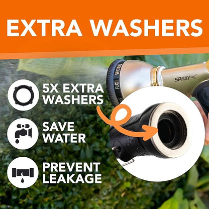 Durable Heavy Duty Garden Hose Nozzle - 9 Spray Patterns & 5 Extra washers - High-Pressure Water Hose Nozzle, Easy to Use for Watering Plants, Dog Wash