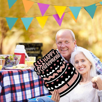 Yulejo 8 Pieces Retirement Yard Sign Decorations Happy Retirement Yard Signs Retirement lawn Sign with Stakes for Outdoor Retirement Party Supplies 16inch (Rose Gold and Black)
