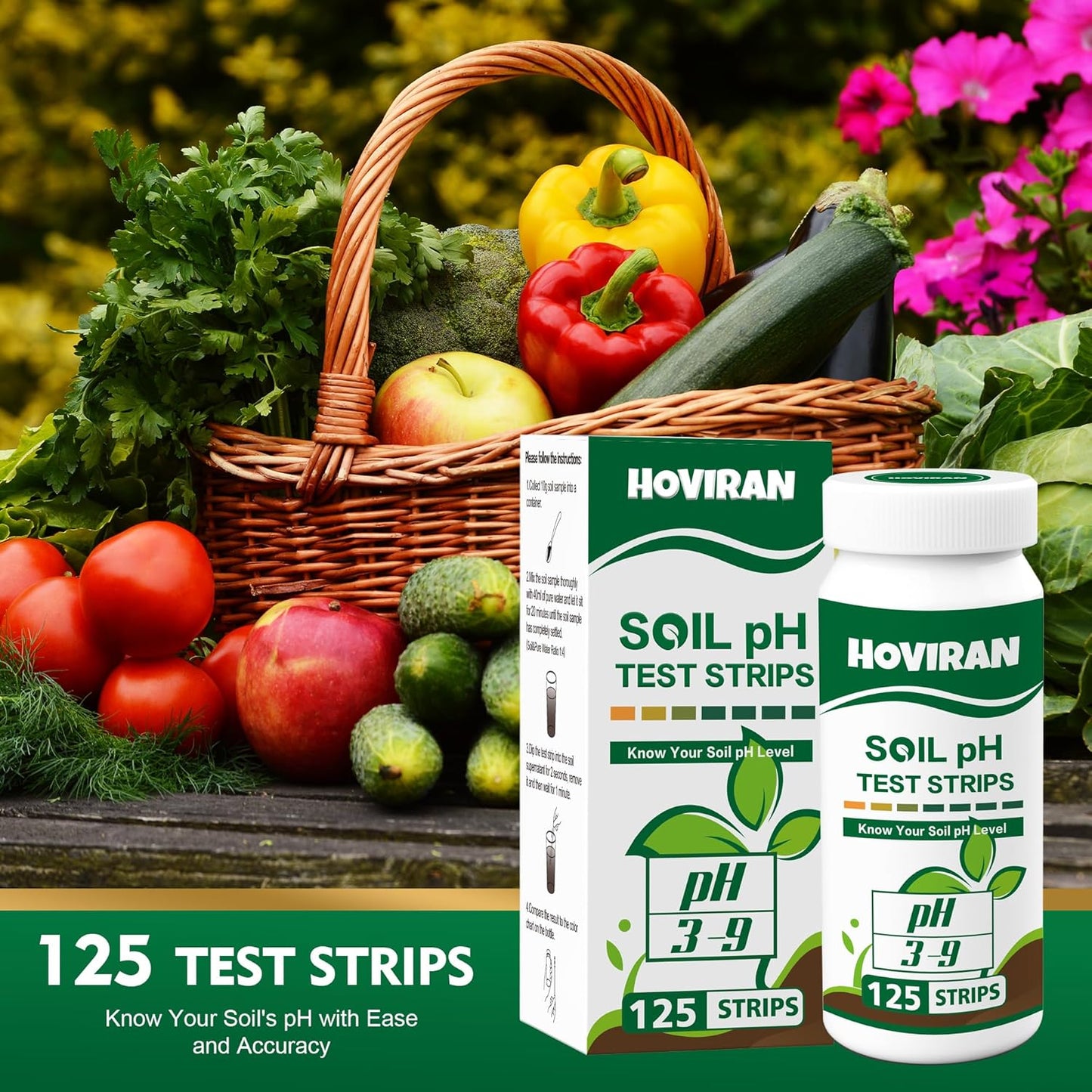 Soil pH Test Kit，125 Soil pH Test Strips– (3-9 Range) Quick & Accurate Soil Testing Paper for Gardens Lawns Farms Grass Flower Vegetable Compost Plants
