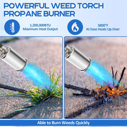 Siasky Weed Torch Propane Burner 1,200,000 BTU, Propane Weed Torch with Push Button Igniter, Flame Weeder Torch for Weeds, Snow Melting, Asphalt, Garden, Roofing, Weed Torch Kit for Outdoor Use