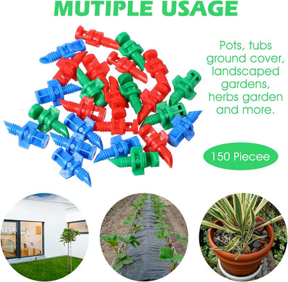 150PCS Drip Irrigation Emitters, 90/180/360 Degree Micro Sprinkler Heads Irrigations Sprinkler Head Micro Sprayer Refraction Irrigations Emitters for Garden Lawn Greenhouse Irrigation System