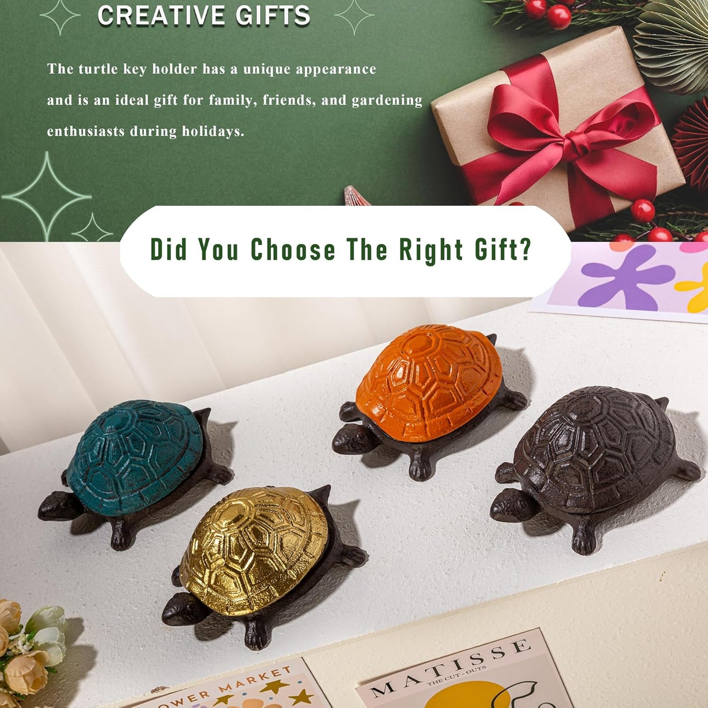 Spare Key Hiders Outside Cast Iron Turtle Hidden Key Holder for Outdoor, Yard, Patio Hide A Key and Decoration Garden, Gold