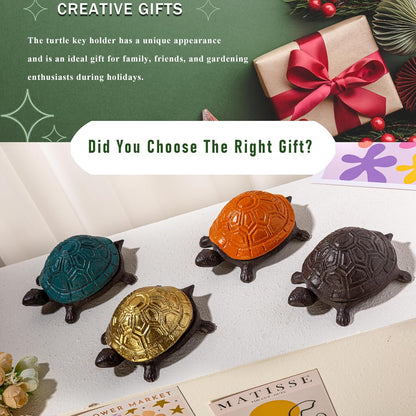 Spare Key Hiders Outside Cast Iron Turtle Hidden Key Holder for Outdoor, Yard, Patio Hide A Key and Decoration Garden, Brown