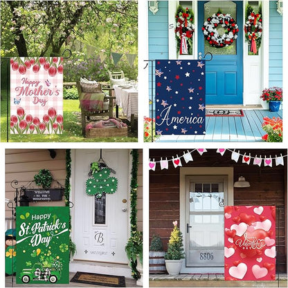 Seasonal Garden Flags Set of 12 Double Sided 12x18 Inch Yard Flags, Small Garden Flags for Outside Featuring Christmas Halloween Fall Winter Spring Easter for Outdoor Garden Holiday Decor All Seasons