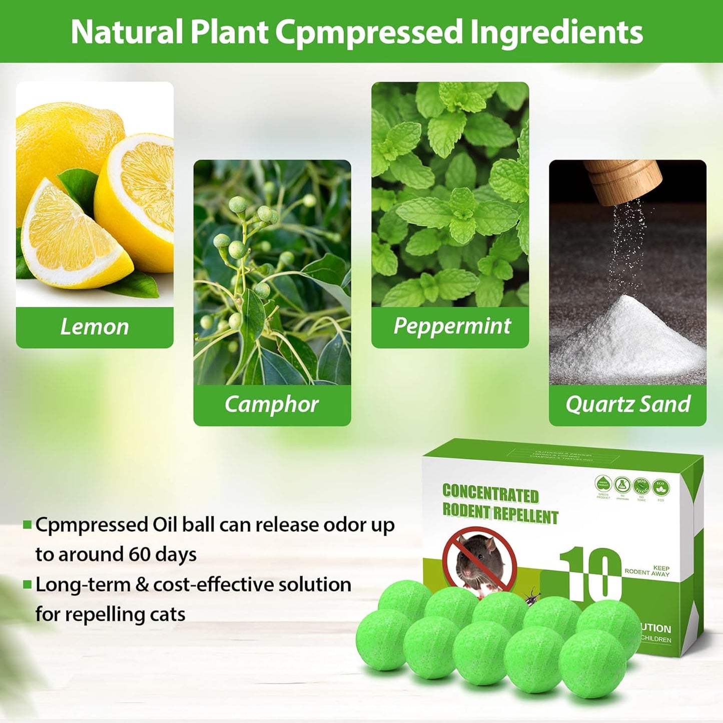 Rodent Repellent Balls,10Pcs Mouse Repellent Balls Peppermint Oil for Mice Squirrel Mole Pests, Natural Pest Control Pouches for Indoor Outdoor Kitchen Car Warehouse, Safe for Pets & Family