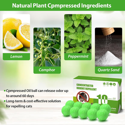 Rodent Repellent Balls,10Pcs Mouse Repellent Balls Peppermint Oil for Mice Squirrel Mole Pests, Natural Pest Control Pouches for Indoor Outdoor Kitchen Car Warehouse, Safe for Pets & Family