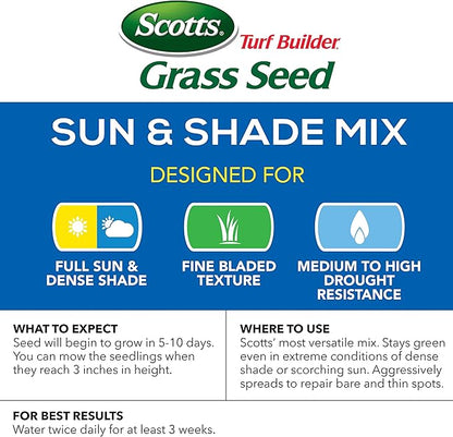Scotts Turf Builder Grass Seed Sun & Shade Mix, Grows in Extreme Conditions & Spreads for a Durable Lawn, 3 lbs.