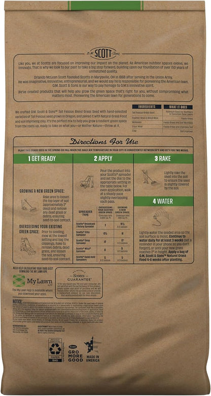 O.M. Scott and Sons Tall Fescue Blend Grass Seed, Fertilizer and Soil Improver, Naturally Crowds Out Weeds, Covers Up to 2,000 sq. ft., 8 lbs.