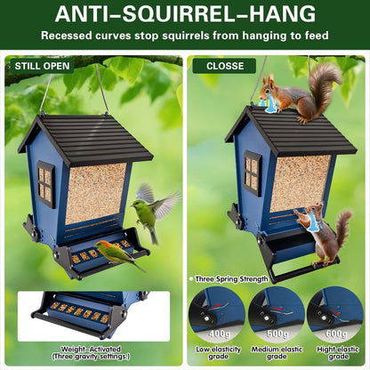 Squirrel Proof Bird Feeders for Outdoors Hanging, 5LB Capacity Metal Wild Birdfeeders Outside Hanging, Cardinal Bird Feeder Squirrel Proof as Various Finch Feeders for Outside (Blue)