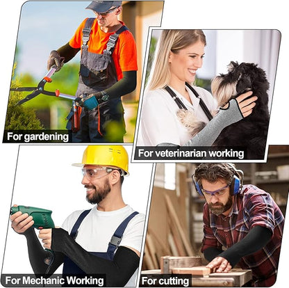 JaGely 8 Pairs Level 5 Cut Resistant Sleeves with Thumb Hole 18 Inches Arm Protection Sleeve Farmer Gardening (Black,Gray)