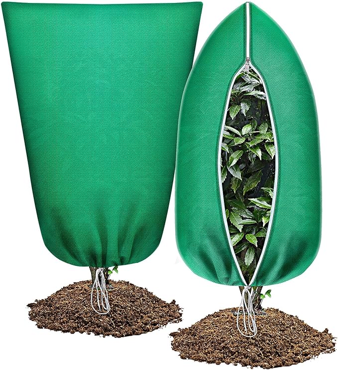 Abimars Thicker Plant Covers Freeze Protection Jacket 2.36 oz/yd², 2'x3.2' Reusable Winter Plant Covers with Drawstring & Zipper, 2 Pack Light, Porous Fabric for Plant Breathing