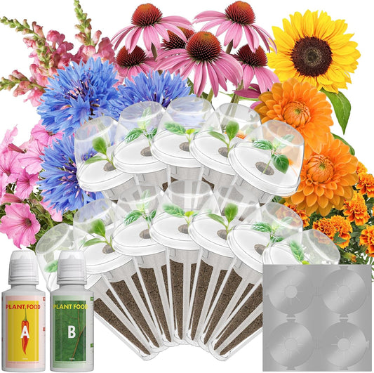 LYKOCLEAN Flower Seed Pods for AeroGarden, Ahopegarden, iDOO MUFGA Hydroponics Growing System Indoor Gardening, 400+ Seeds, Dwarf Sunflower Bambino, French Marigold, Dahlia, Dwarf Petunia(12-Pods)