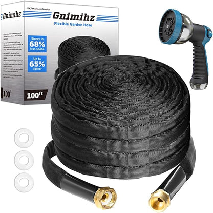 Garden Hose 100ft, Made of TPE(BetterThan PVC), with 10 Patterns Sprayer Nozzle, Ultra-Light & Flexible Water Hose with Solid Brass Fittings, Non-Shrinking, Drinking Water Safe Material