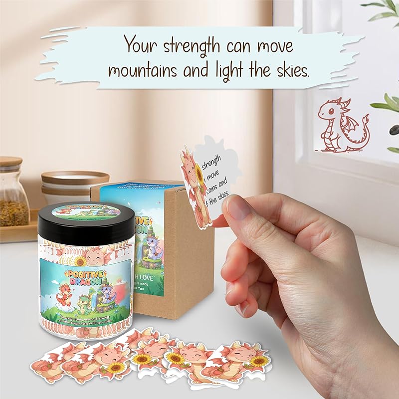 Positive Dragon Jar With 60 Affirmation Cards – Dragon Figurine Inspired Gifts, Dragon Bookshelf Decor, Dad Birthday Gift, Grandma Birthday Gifts, Unique Positivity Cards For Grandpa
