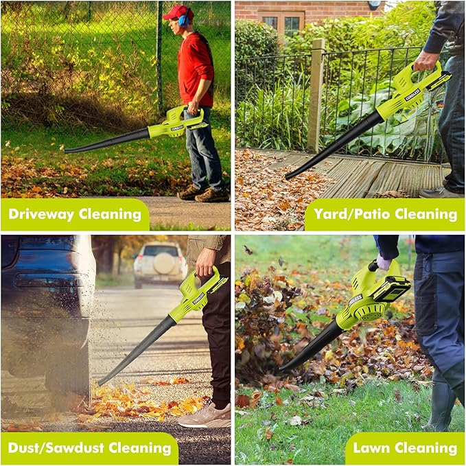 Leaf Blower Cordless - 21V Powerful Electric Leaf Blower with 2 Batteries and Charger, 2 Speed Modes, 2.0Ah Lightweight Battery Powered Leaf Blowers for Lawn Care, Patio, Dust, Blowing Leaves