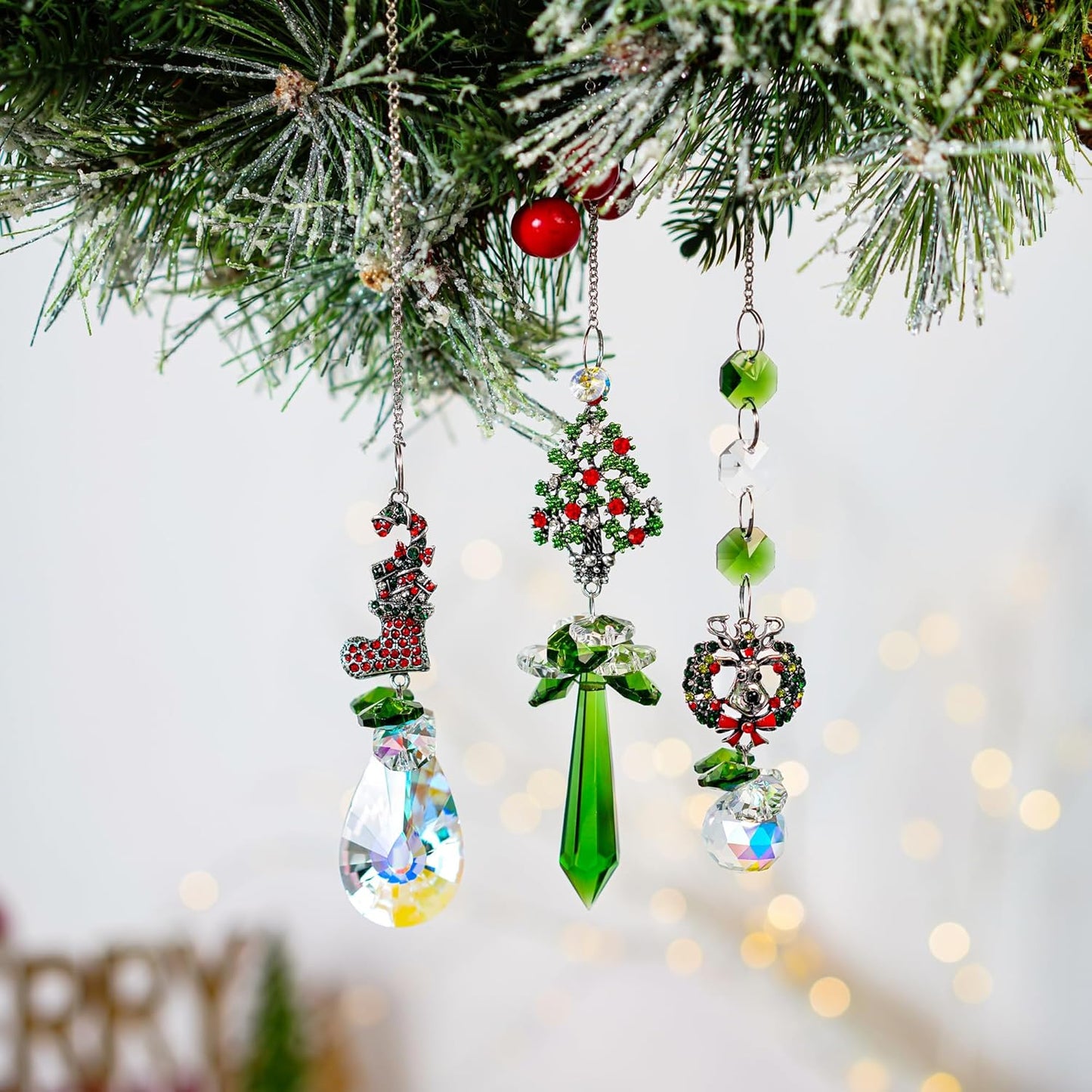 H&D HYALINE & DORA Suncatcher Crystal Christmas Ornaments 3PCS Rhinestones Crystal Pendants Hanging for Decorating Christmas Trees
