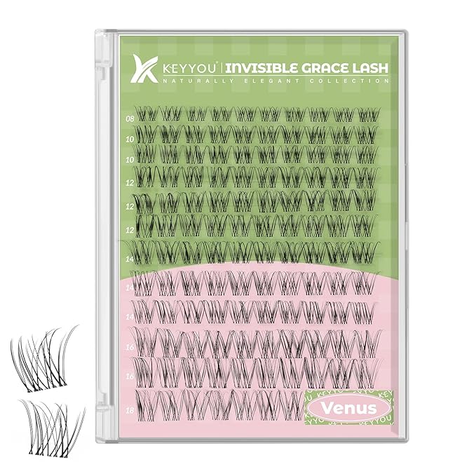KEYYOU Fairy Venus Lash Clusters Manga Lash Extension C Curl 120Pcs Eyelash Extension Wispy Natural Invisible Band Lash with Waterproof DIY Lash Extension at Home(Venus-C-8-18MIX)