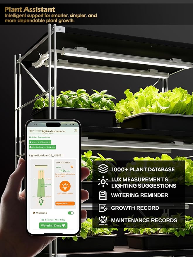 Smart Grow Light for Indoor Plants,3500K Full Spectrum LED Plant Light Strips with 3/9/12H Auto Timer,Stepless Dimming,Modular Design，Plug and Play (White, 6 Pack 48W)