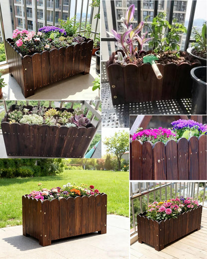 zeng Solid Wood Planter Box – high Temperature Carbonization Raised Garden Bed for Vegetables/Flowers, 23.6" L x 16.5" W x 17.7" H, Brown (Large)