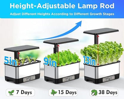 Hydroponics Growing System Indoor Garden, Smart Indoor Herb Garden with Grow Light, in Door Gardening System 8 Pods, APP & WiFi Control, Auto Timer, Quiet Pump, Stainless, Gift for Women Mom, Black