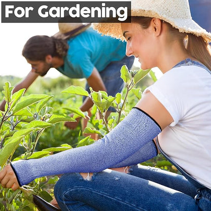 JaGely 6 Pairs Level 5 Cut Resistant Sleeves with Thumb Hole 18 Inches Arm Protection Sleeve Farmer Gardening (Blue)