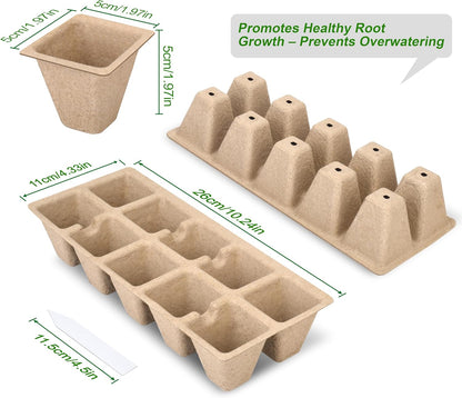 200 Cells Peat Pots, Seed Starter Trays Planting Trays for Seedlings, 20 Pack Germination Trays Peat Pot with 20 Labels