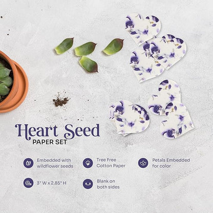 Wildflower Seed Paper - Set of 24 Purple Heart-Shaped with Envelopes and Planting Instruction, Writable & Plantable Gift for Mom and Plant Lovers, Ideal for Wedding, Memorials, Baby Showers