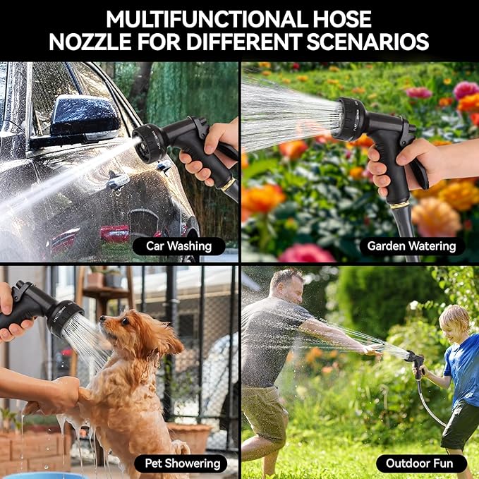 Garden Water Hose Nozzle ABS Water Spray Nozzle with 10 Spray Modes Suitable for Watering Plants, Iawns and Gardens, Car Washing, Cleaning, Showering Pets and Outdoor Fun, Black