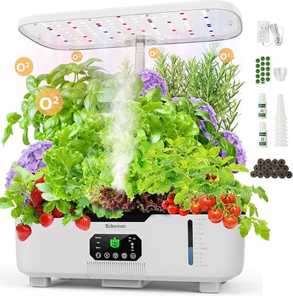 Misting Hydroponic Growing System Kit 15-Pods Indoor Smart Herb Garden Planter with LCD Touch Panel 6L Large Tank for Herb/Vegetables/Flowers/Fruits,Birthday&Christmas Gifts for Gardening Beginners