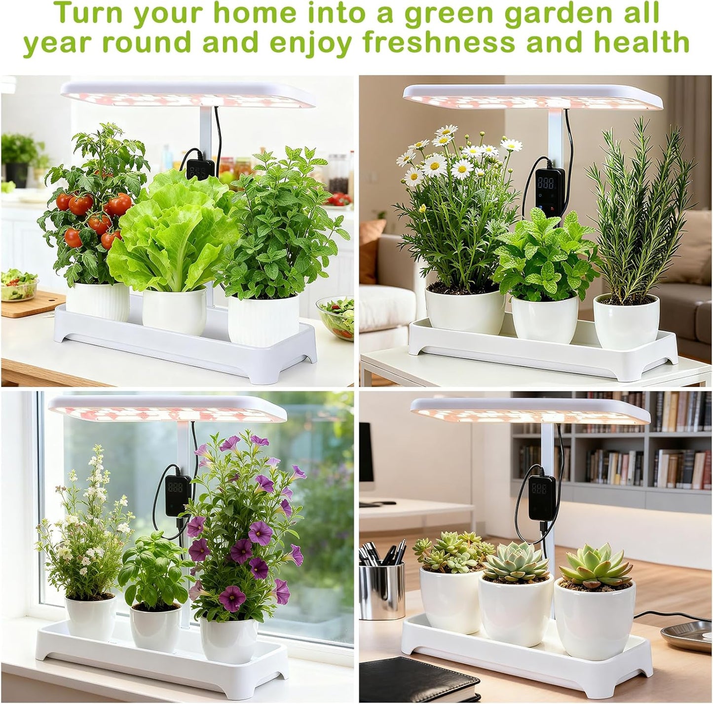 Indoor Garden Led Grow Light, Full Spectrum LED Grow Lamp for Indoor Plants with Intelligent Controller, Height Adjustable, Ideal for Home Desk Plant Lighting (White, 16 * 6.3 * 7.1 inch)