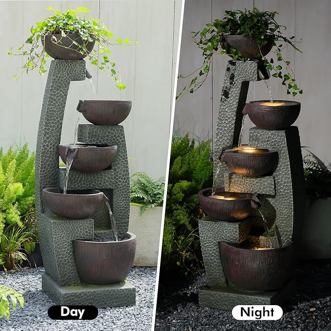 47.5" H Water Fountain Outdoor with LED Lights & Pump, 5-Tier Cascading Outdoor Fountain for Garden,Patio,Porch,Backyard,Home Art Decor Gifts for Housewarming