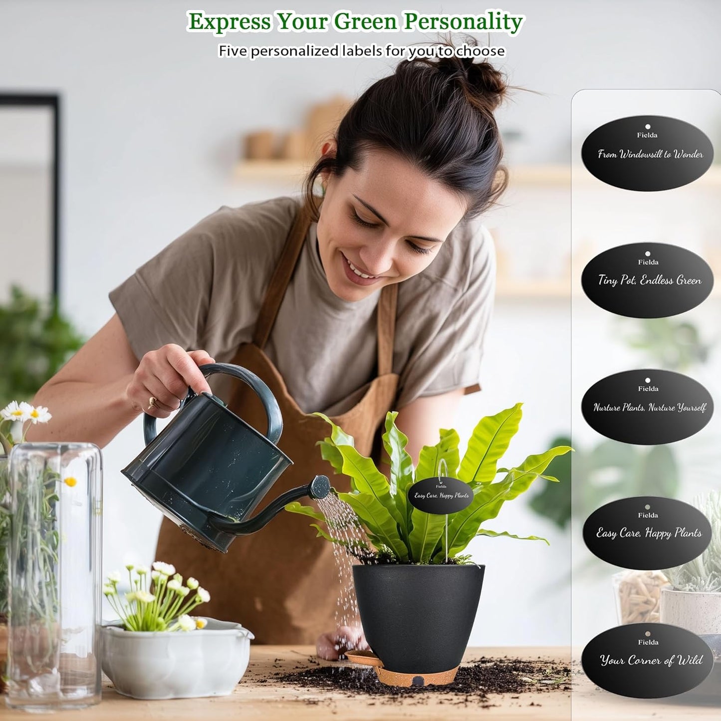 6 Inch Self Watering Pots for Indoor Plants (5-Pack) – Small Plastic Planters with Water Window, Drainage Holes & Trays, Indoor Outdoor Flower Pots for Herbs, Succulents, Home Garden Decor (Black)