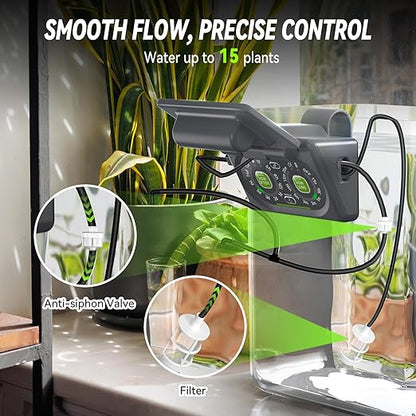 RAINPOINT Smart Automatic Watering System for 15 Potted Plants,Dual Powered, Local Control & Remote WiFi/App Control, Solar Drip Irrigation Kit for Indoor Houseplants,Low Water Auto-Shutoff