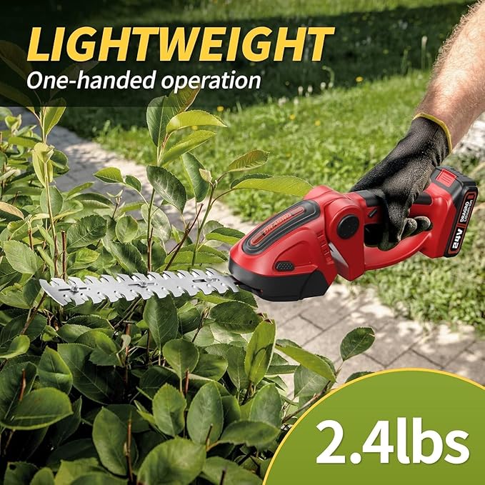 24V Cordless Grass Shears, 2200RPM 2-in-1 Handheld Electric Grass Cutter/Shrubbery Trimmers, Mini Shrub Trimmer Battery Operated Hedge Trimmer with 2Pcs 2.0Ah Batteries and Charger Included