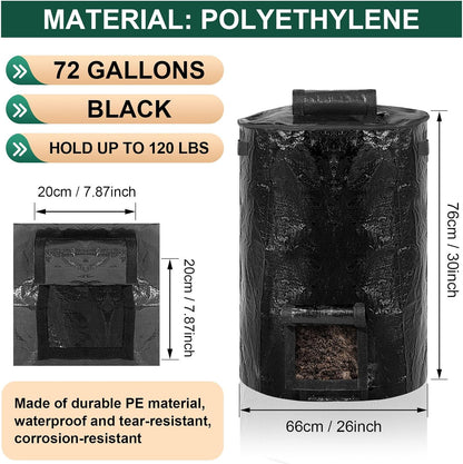 Berlune 4 Pack 72 Gallons Reusable Yard Waste Bag Garden Lawn Leaf Collector Bag Large Heavy Duty Collapsible Compost Bin with Lid and Handles for Outdoor Debris Leaves Grass Clippings