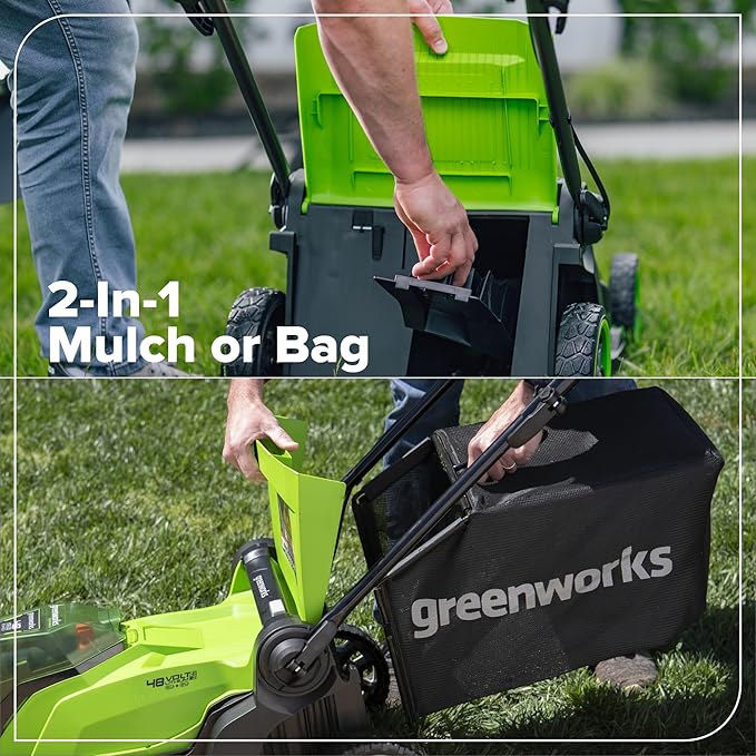 Greenworks 48V (24V x 2) 17" Cordless (Push) Lawn Mower (125+ Compatible Tools), (2) 4.0Ah Batteries and Dual Port Rapid Charger Included