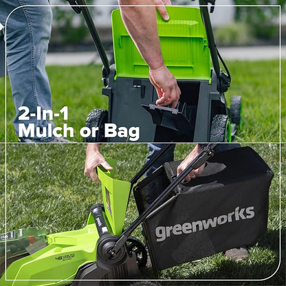Greenworks 48V (24V x 2) 17" Cordless (Push) Lawn Mower (125+ Compatible Tools), (2) 4.0Ah Batteries and Dual Port Rapid Charger Included