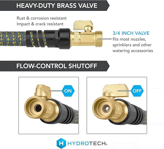 HydroTech 100 ft Expandable Garden Hose with Patented Force Control Technology - 5/8" No-Kink Flexibility, Lightweight Hose for Lawn, Garden, Car Washing, Deck and Patio Cleaning