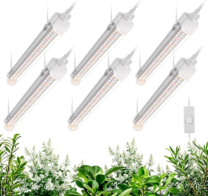 Bstrip T8 Grow Light, 1.4FT 108W (6 x 18W) Plant Lights for Indoor Growing, Full Spectrum with 660nm Red LEDs, 3467K, Ideal for Indoor Plants, Greenhouse, Linkable Design with On/Off Switch, 6-Pack