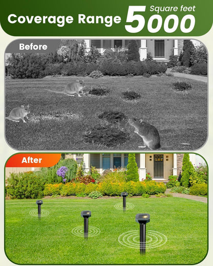 Snake & Mole & Rabbit & Skunk Repellent Solar Powered, 2025 Upgraded Ultrasonic Deterrent, IP65 Waterproof, Gopher Groundhog Chipmunk Raccoon and Vole Repellent & Deterrent for Lawn & Garden, 10 Pack