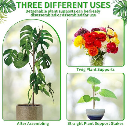 4 Pack 27.56" Detachable Twig Plant Support Stakes Set, Blends in to Plant, Branch Plant Sticks with Orchid Clips Twist Plant Ties, Twig Trellis for Indoor Outdoor Plants Potted Plants Flower