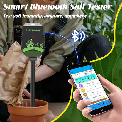 Smart Soil pH Tester Digital Soil Moisture Tester 8 in 1- pH, EC, Moisture, Fertility, Salinity, Sunlight, Humidity, Temperature Monitor Soil Test Kit for Garden, Lawn, Hydroponics