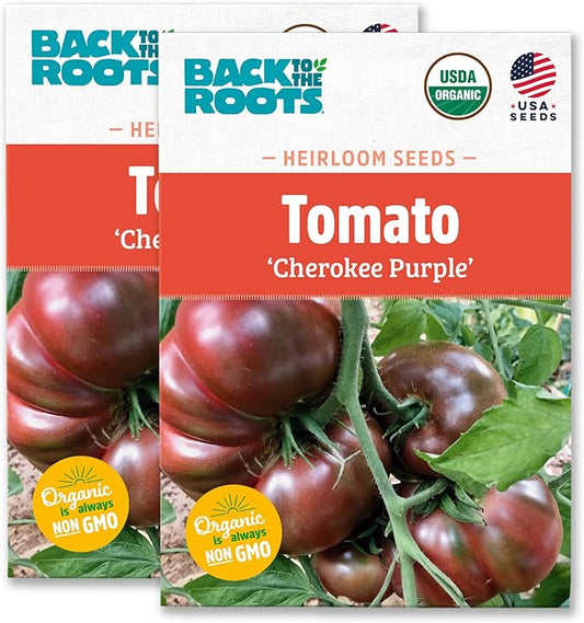 Back to The Roots 100% Organic Heirloom Seeds - Heirloom Cherokee Purple Tomato Seeds for Planting Value Pack (200mg Total)