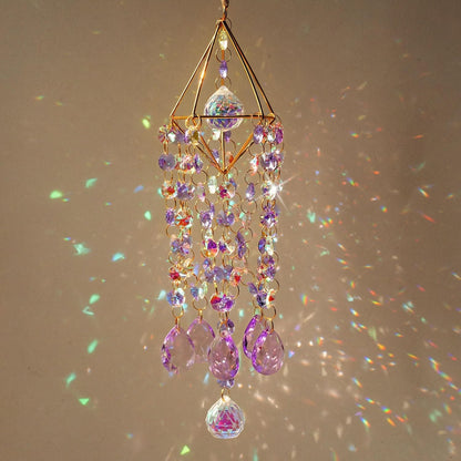 HDCRYSTALGIFTS Sun Catcher, Crystal Prisms Suncatcher for Window Hanging, Rainbow Maker Crystal Sun Catcher Indoor Window Glass Wind Chimes Home Garden Decor Gift, Purple