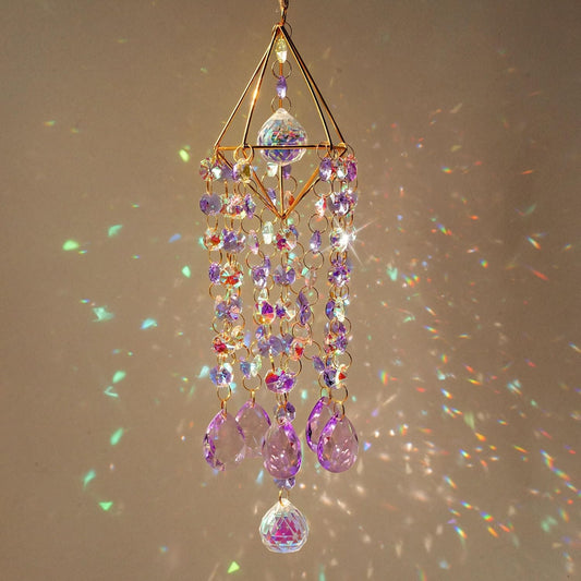 HDCRYSTALGIFTS Sun Catcher, Crystal Prisms Suncatcher for Window Hanging, Rainbow Maker Crystal Sun Catcher Indoor Window Glass Wind Chimes Home Garden Decor Gift, Purple