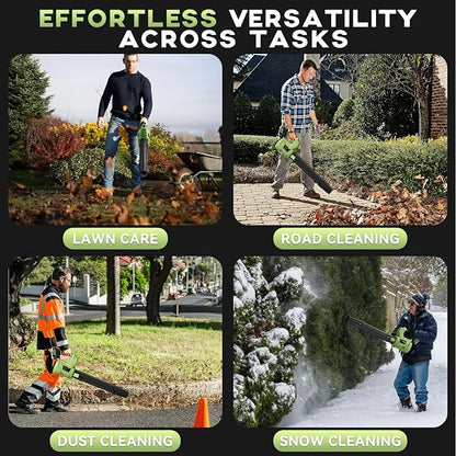 Leaf Blower Cordless - 650 CFM 150 MPH Electric Leaf Blower with 2 x 4.0Ah Batteries & Fast Charger, 2-Speed Settings, Lightweight Blower for Lawn, Yard, Leaves, Dust, and Snow Care (Green)