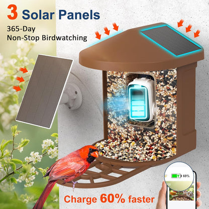 PeckCam® Bird Feeder with Camera with AI Identify 10000+ Birds Species, 3 Solar Panels, 2K Live View, Instant Arrival Alerts, Smart Bird House with Cam, Gift for Bird Lovers