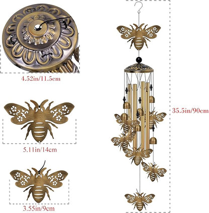 Outdoor Bee Wind Chimes Decor, Portable Wind Chime, Mobile Wind Catcher, Memorial Wind Bells with 7 Bees for Home, Yard, Patio, Trees, Garden Decoration, Valentines Gift, Festival Gift for Mom